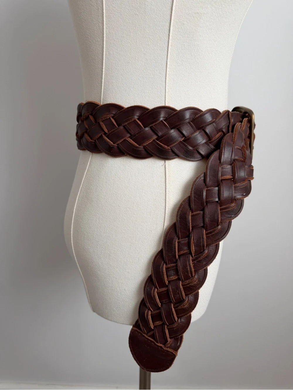 NWT vintage Abercrombie & Fitch Wide Braided Leather Belt Boho Brown Size M/L